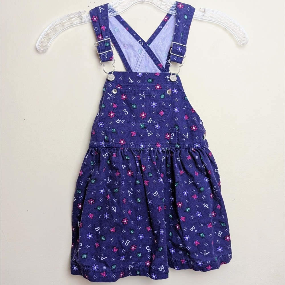 Vintage 90s Oshkosh Bgosh Purple ABC 123 Floral Jumper Overall‎ Dress Size 4T